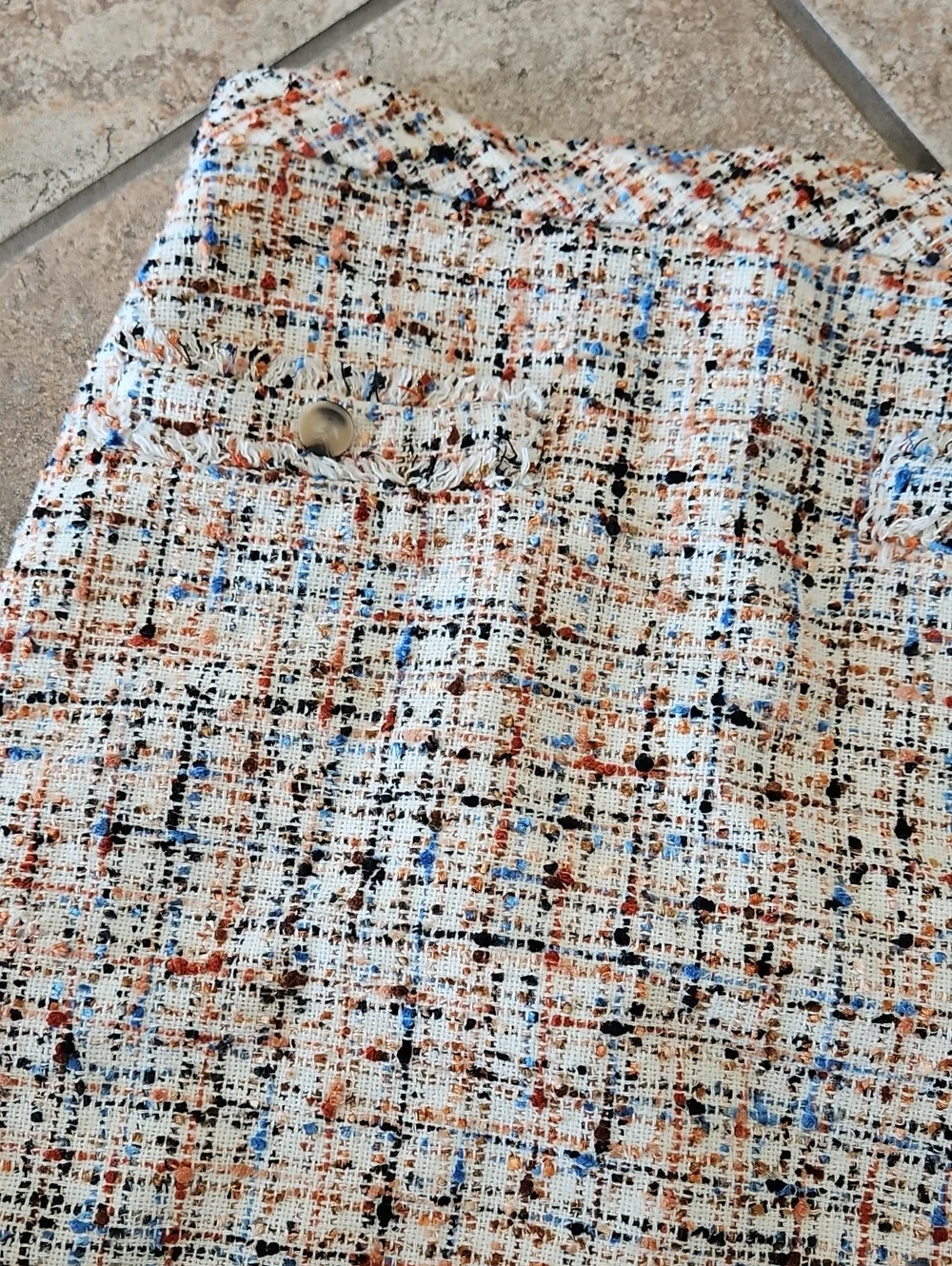 Ann Taylor Cream Tweed Mini Skirt with Blue & Brown Accents